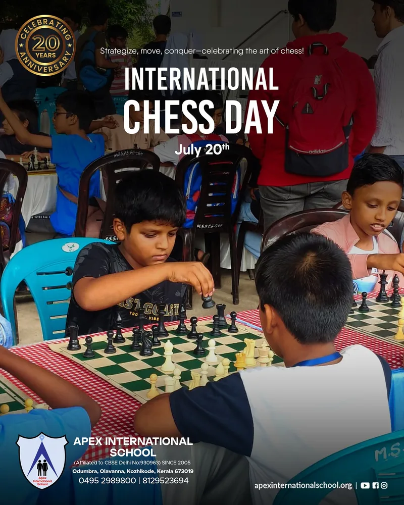 Children playing chess in the school’s International Chess Day post