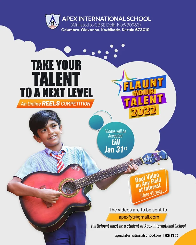 A pupil holding a guitar in the school’s 2022 talent competition poster